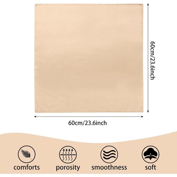 Women's Beige Silk Feeling Scarf 23.6'' Square Satin Scarf Neck Head Bandana - Picture 3 of 7